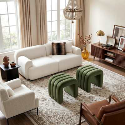 Rienna 19.3" Wide Modern Channel-Tufted U-Shaped Ottoman