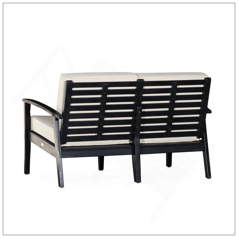 Causeuse en eucalyptus avec coussins, finition espresso, Vert, Noir
