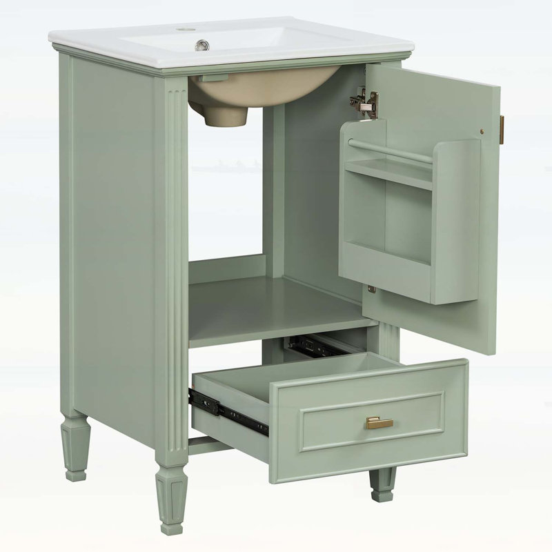 Meuble-lavabo 20 po avec lavabo en céramique, Vert