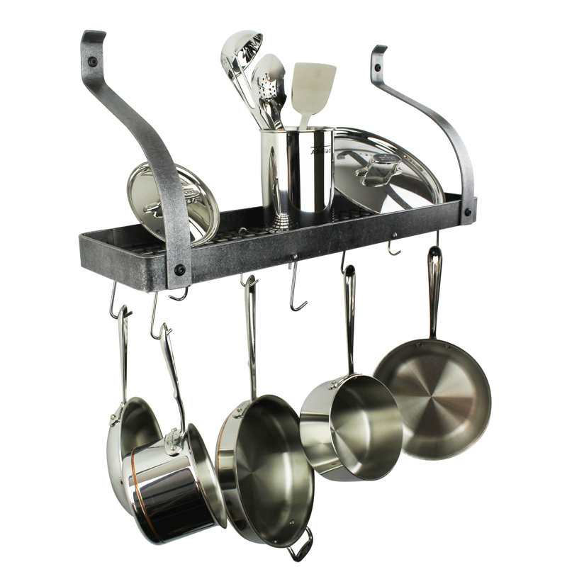 Gourmet Handcrafted Bookshelf Wall Mounted Pot Rack, 14'' H x 24'' W x 9'' D