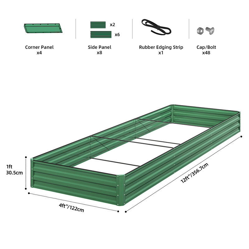  Lit de jardin surélevé en métal vert, H 12 po x l 144 po x P 48 po