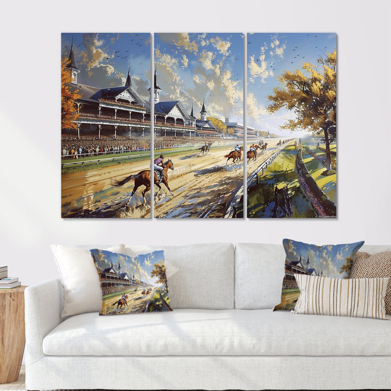 Margrie - Horse Racing Wall Art Set, Metal, 28" H x 36" W x 1" D