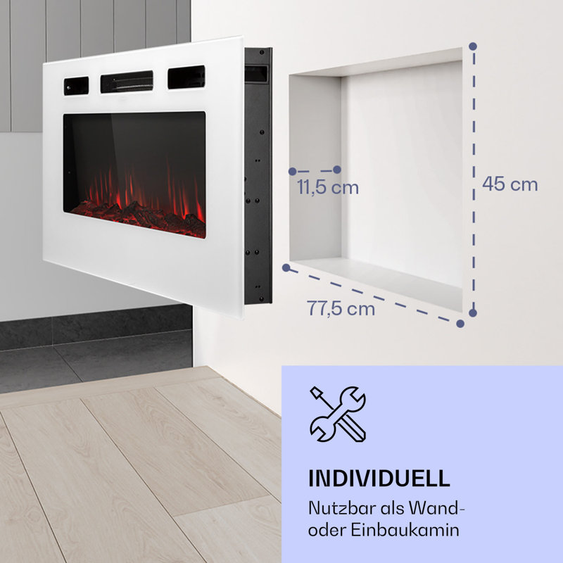 Klarstein Electric Fireplace, 47cm H x 102cm W x 13cm D, White