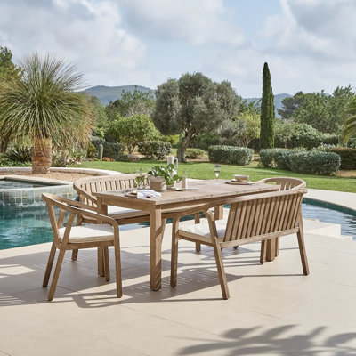 6 - Person Acacia Wood Patio Dining Set with Rectangular Table