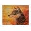 Portrait de loup au coucher du soleil I - Décoration murale moderne en bois sur bois de pin naturel-358016469