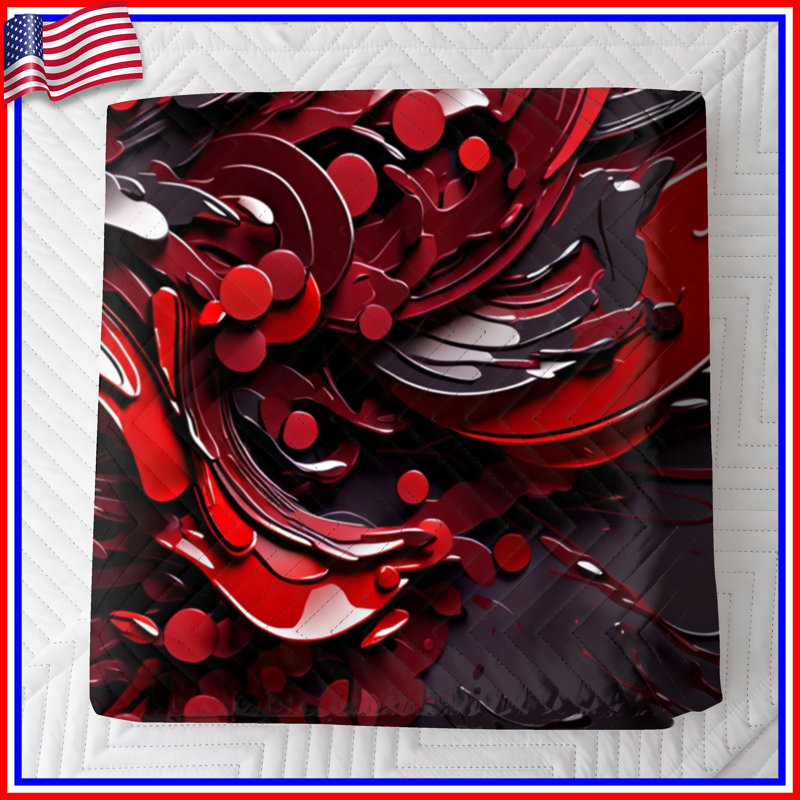Red Fluid Abstract Quilted Bedspread All Sizes, Full / Double