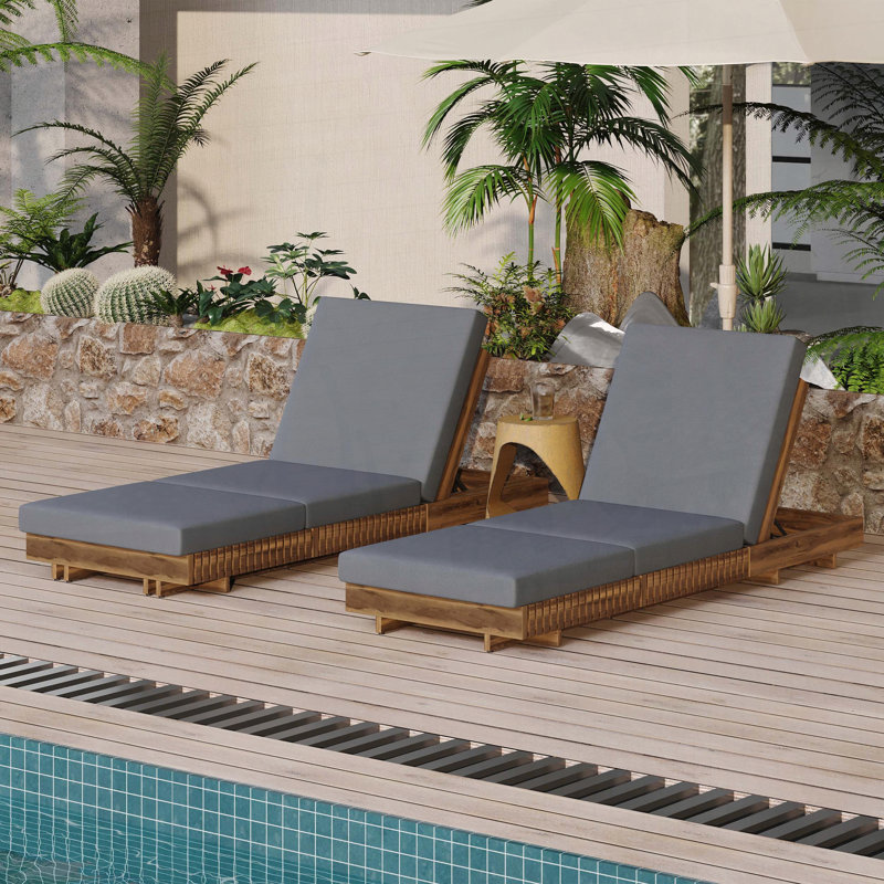 Ensemble de chaises longues avec dossier réglable à 6 positions et coussin triple, Gris foncé