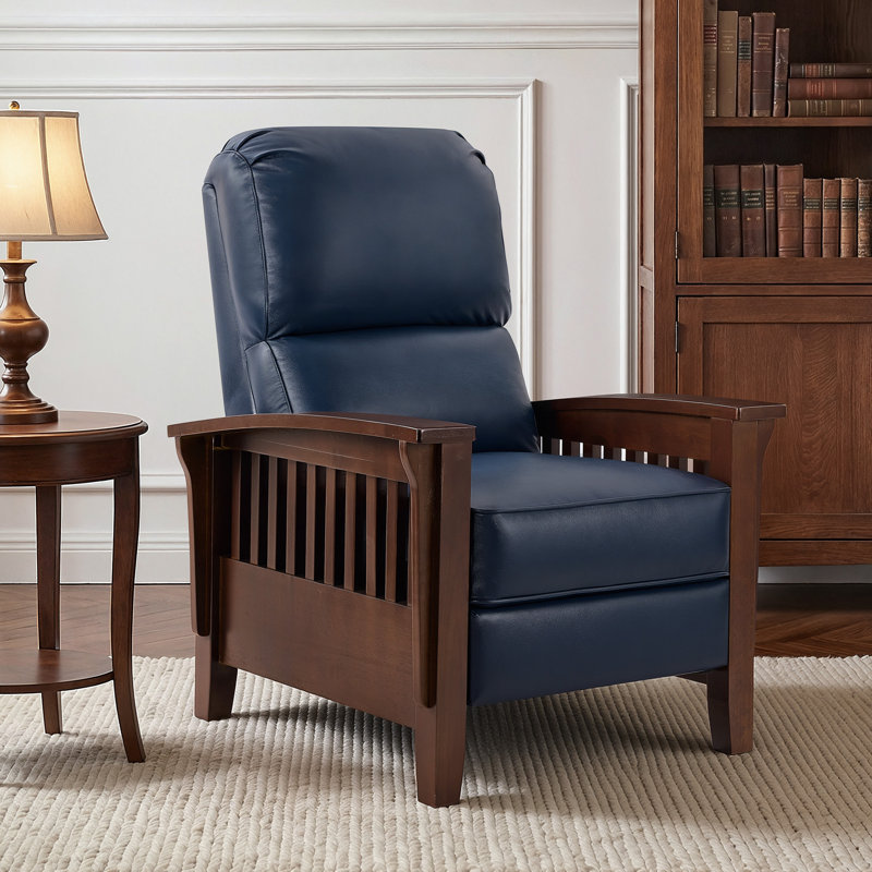 Fauteuil inclinable en cuir véritable Harber, Cuir véritable bleu marine