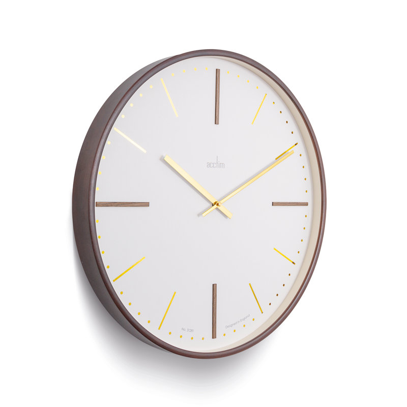 Acctim Wall Clock Quartz Bent Wood Case Raised Wooden & Foil Embossed Batons Walnut 53cm