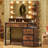 Retro dressing table with 3 colours lights Charging station with 2 USB ports and sockets