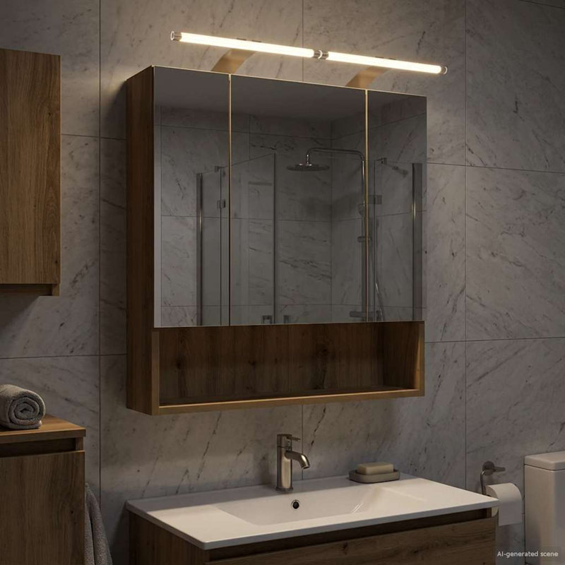 W H Wall Mounted Required Medicine Cabinet Mirror 2, 70cmH x 60cmW x 14.5cmD, Artisan Oak