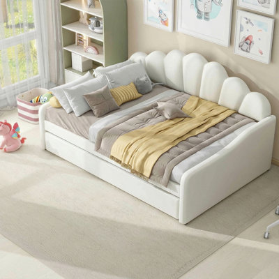Velvet Upholstered Daybed With Elegant Shell Design And Trundle – Full Size Frame,Classic Upholstered Frame