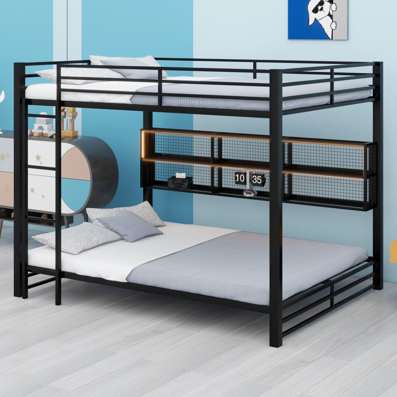 Metal Bunk Bed With Storage Cabinets And LED