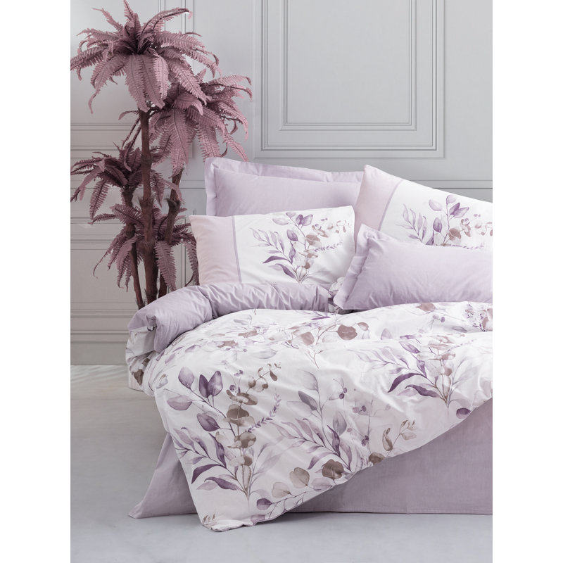 100% Cotton Ranforce Single Quilt Cover Set, Lilac & White, 63.0 x 86.6 inches (Quilt Cover) | 63.0 x 94.5 inches (Flat Sheet) | 19.7 x 27.6 inches (Pillowcase) | Machine Washable, Envelope & Button Closure, Soft & Durable