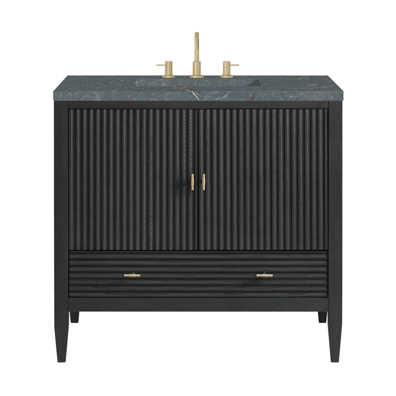 Myrrin 36'' W Single Vanity, Parisian Blue, Carbon Oak, 8" Widespread