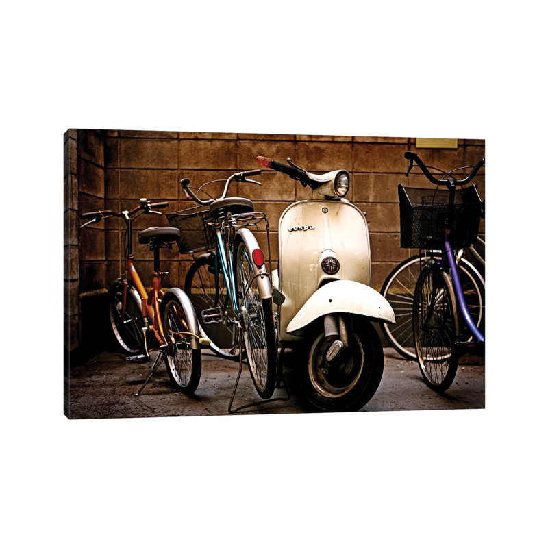 Vespa With Bikes - Print on Canvas, Wrapped Canvas, 66.04 cm H x 45.72 cm W x 1.91 cm D