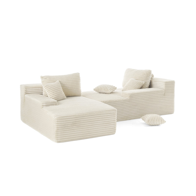 Boneless Upholstered Compression Faux Rabbit Fur Flannel Modular Oversized Sleeper Sofa with Pillows No Assembly Required