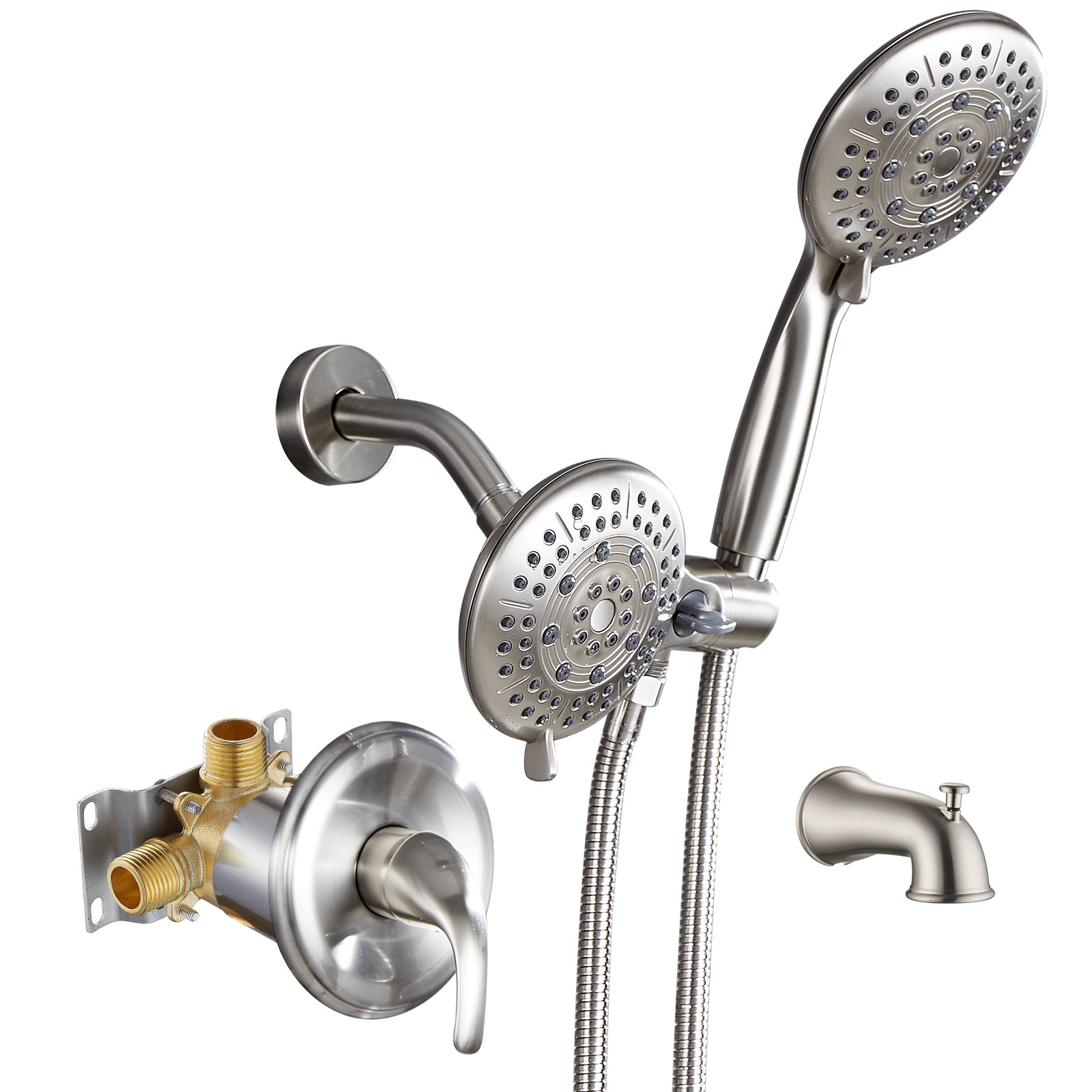 Shower Head Rough Cobbe 2-in-1 5-Function Dual Shower Heads with Rough in-Valve and ...