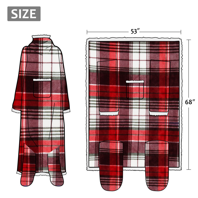 Couverture Sherpa, Rouge / blanc, Carreaux