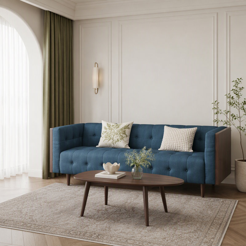 3-Seater Sofa, Navy Blue Fabric