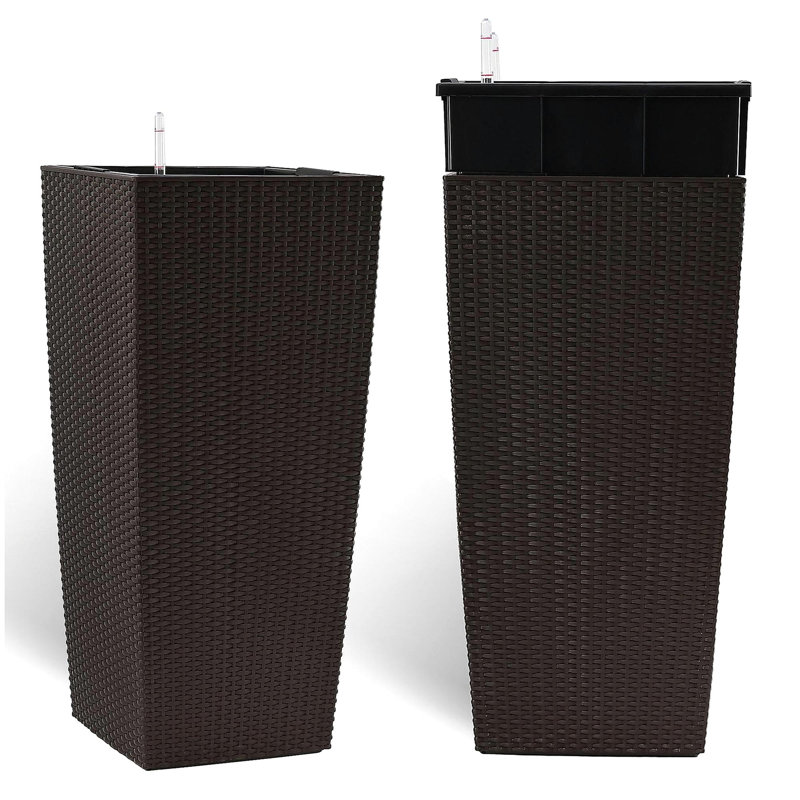 30 in Tall Large Flower Pots Planter with Self-Watering Drainage Holes&Inner Trays Indoor Outdoor Plant Pot with Drain Holes, Water Level Monitor, Inner Bucket for Garden, Patio, Porch, Backyard,Brown