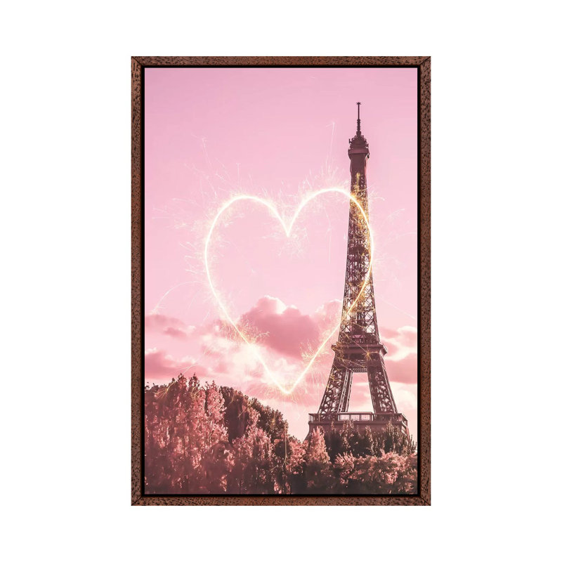 Paris Heart - Print on Canvas, Classic Brown Wood Framed, 101.6cm H x 66.04cm W x 3.81cm D
