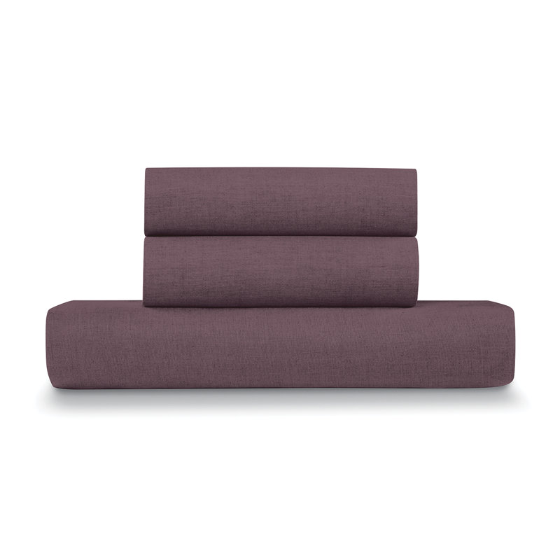  French Linen Cotton 3-Piece Duvet Cover Set, Queen, Plum