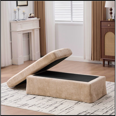 Banc rembourré en chenille avec rangement rabattable