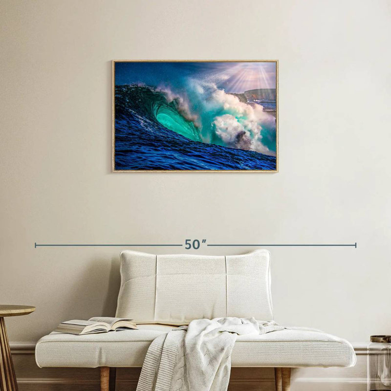 Grande vague, Cadre flottant en bois naturel, 31 po x 21 po