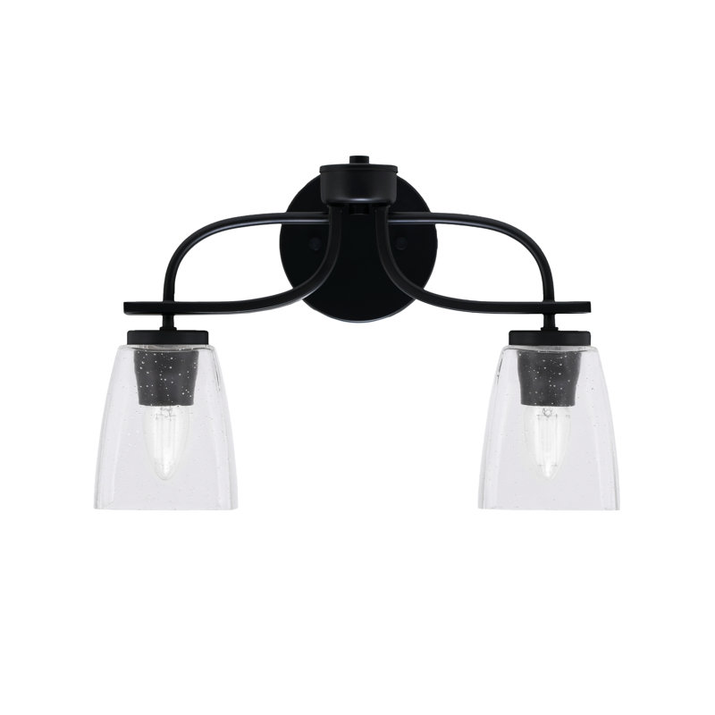 Astolfo Cavella 2 Light Bath Bar Shown In Matte Black Finish With 4.5" Square Clear Bubble Glass