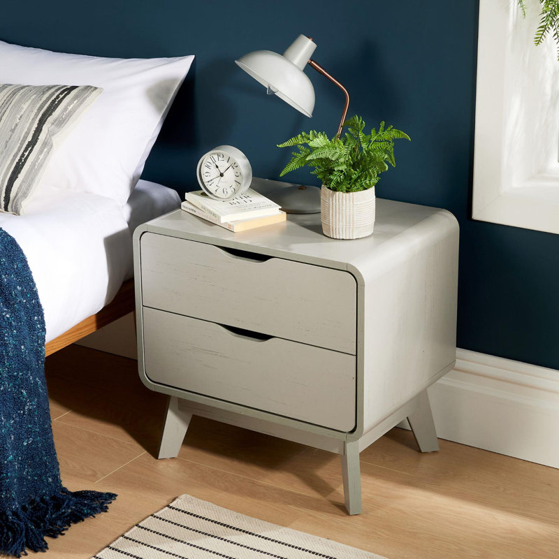 Mosra 2 Drawer Bedside Table Storage Unit, Grey
