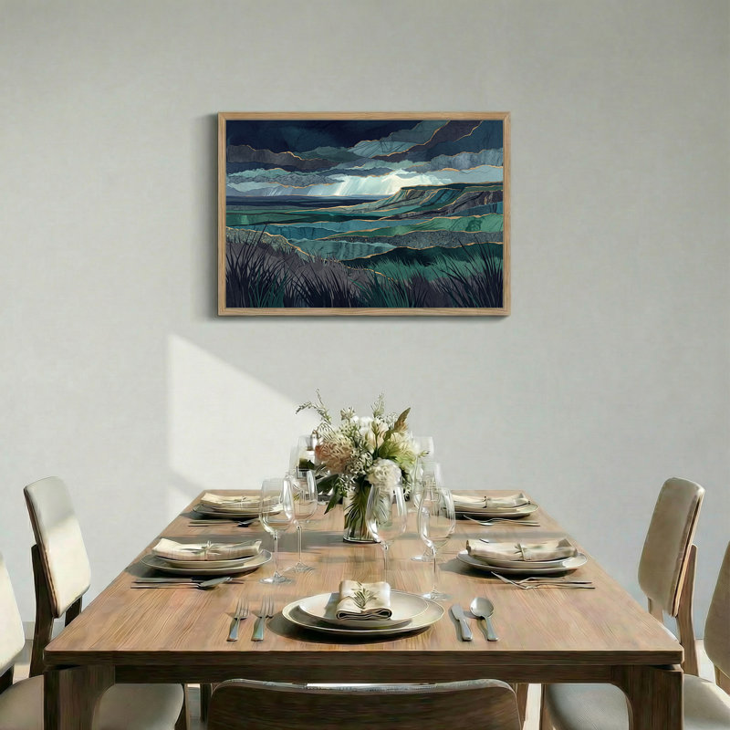 «Layered Green Hills and Grass» avec art décoratif sur toile dorée, H 24 po x l 36 po
