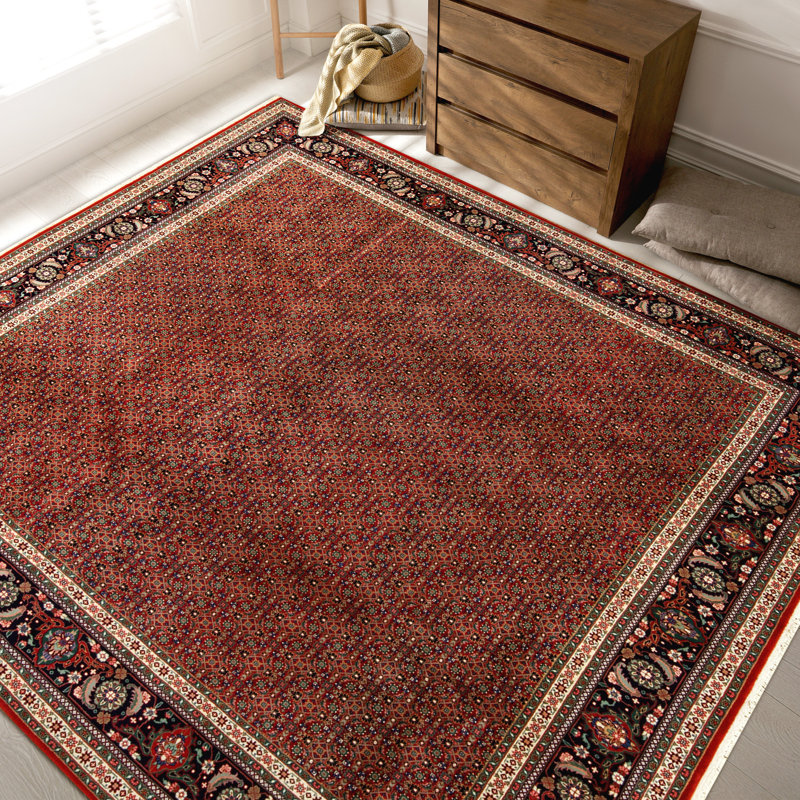 Tapis rouille et bleu marine noué à la main de haute qualité