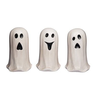 Terracotta 12” Ghost Decor, Decorative Objects, White, Terracotta, Set of 3, Tabletop, Living Room, Halloween, Home Decoration