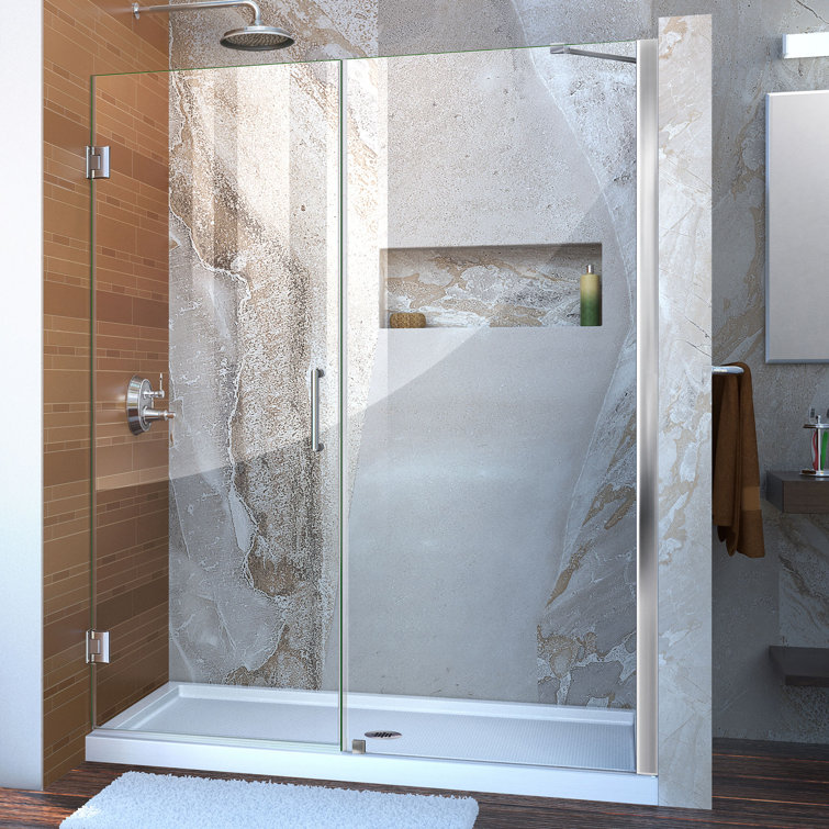 Unidoor 55" W x 72" H Hinged Frameless Shower Door with Clearmax™ Technology
