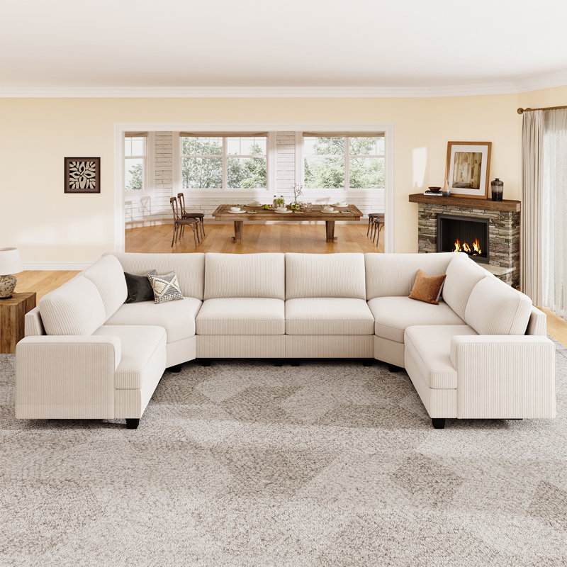 Canapé modulaire surdimensionné en U Anureet, Velours côtelé beige