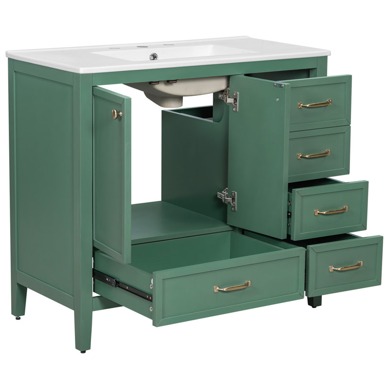 Meuble-lavabo de salle de bain avec lavabo, Vert