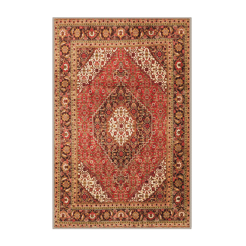 Tapis oriental rouille / brun / beige tissé à la machine 5 pi x 7 pi