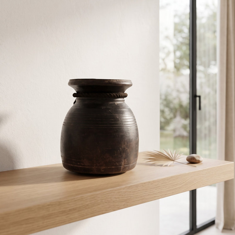 Vase rustique en bois brun patiné