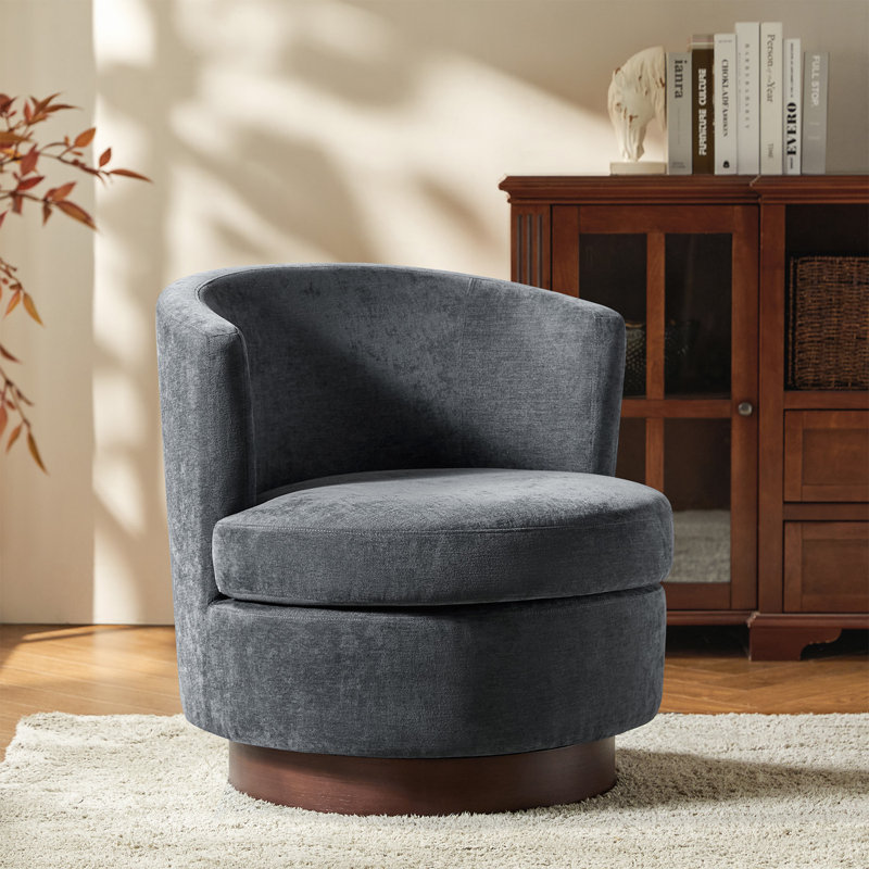 Fauteuil d'appoint pivotant moderne de 28,5 po avec base en bois massif Cabrini, Gris