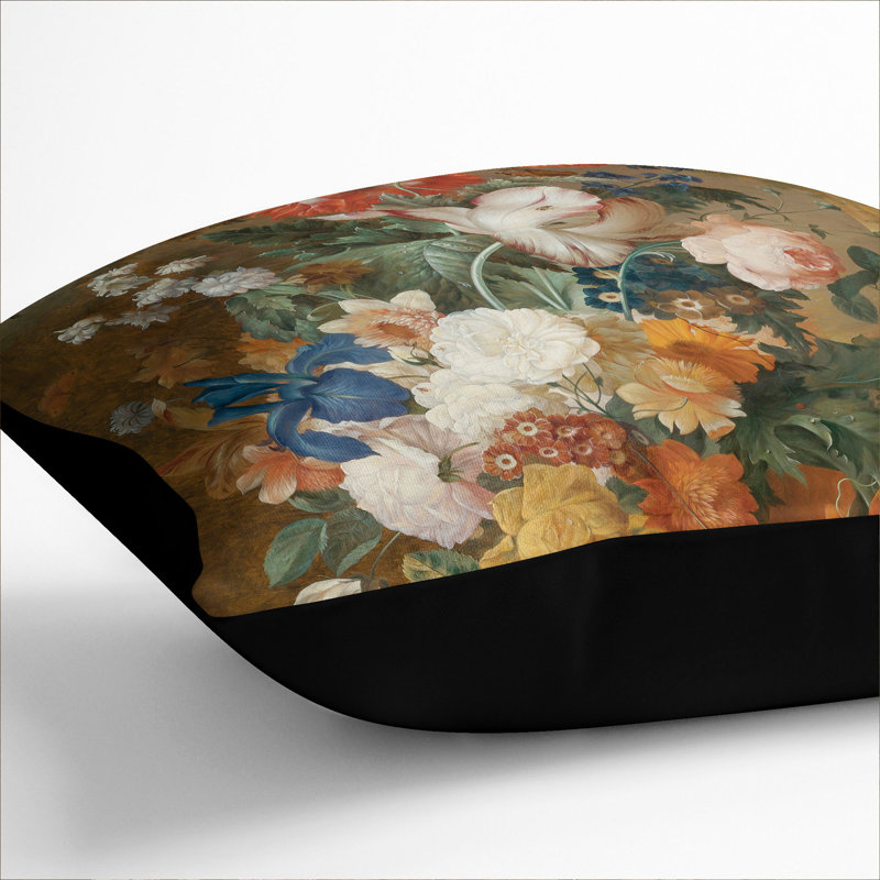 Still Life With Flowers Vol.5 Square Throw Cushion, Black, 55cm H x 55cm W x 20cm D