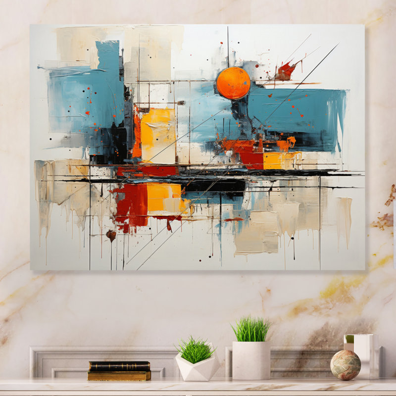 Collage audacieux orange sarcelle - Collages abstraits, impression sur métal, H 12 po x l 20 po