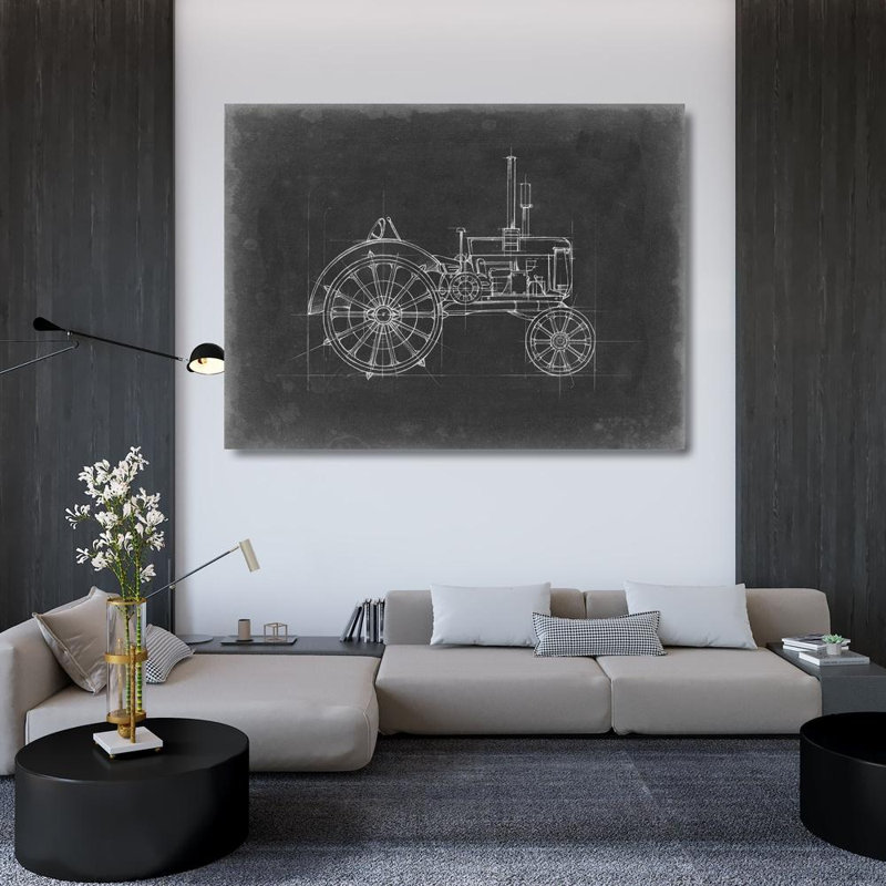Art sur toile tendue par Williston Forge Harper, Ethan Gallery: Tractor Blueprint II, H 36 po x l 47 po