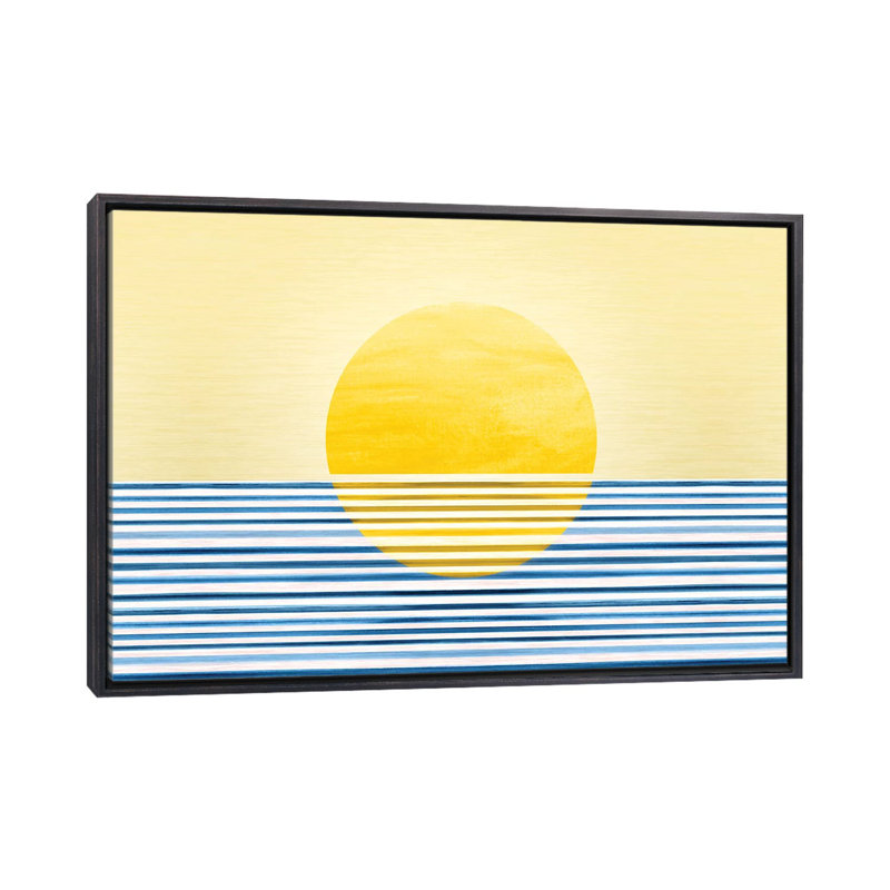 Sunset II-impression d’art graphique abstraite, Pas de tapis, H 40 po x l 60 po x 1,5 po, Toile avec cadre noir patiné