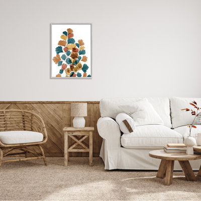 Arrangement audacieux de feuilles de ginkgo bleu, orange, botanique moderne surdimensionné, art numérique sur toile par Albert Koetsier