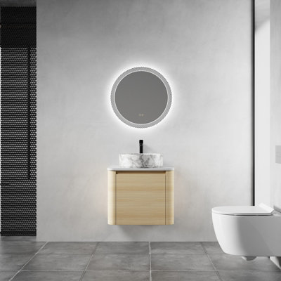 Meuble-lavabo mural 24 po avec lavabo d'art en céramique et 1 porte à fermeture en douceur, contreplaqué