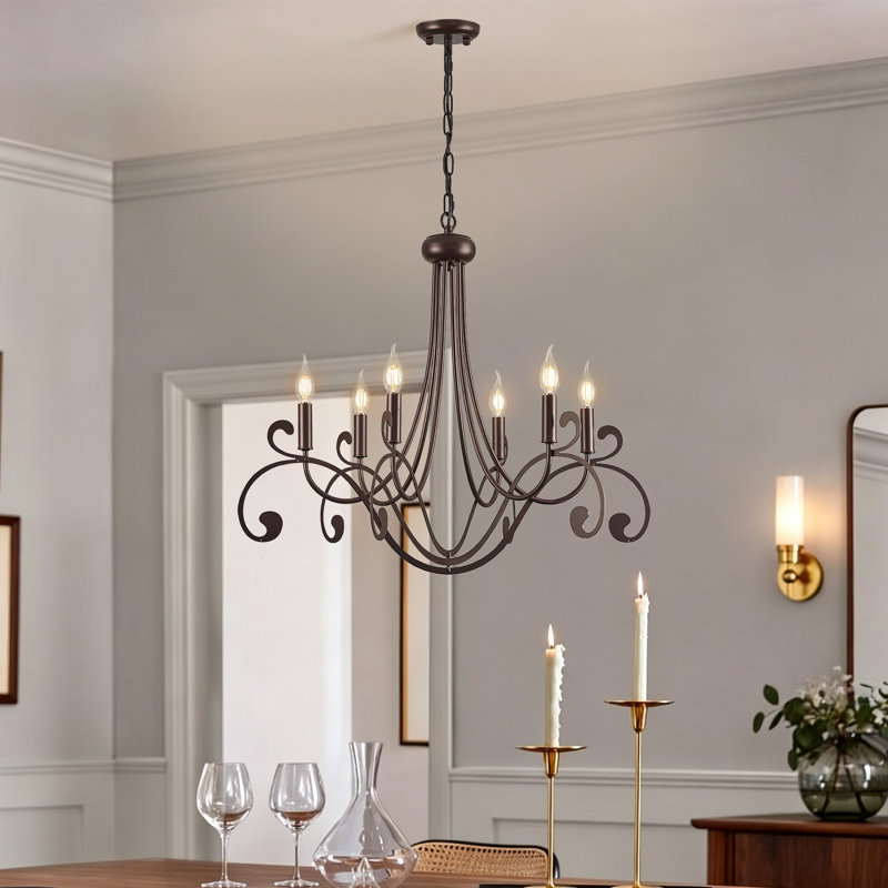 6-Light Dimmable Steel Candle Style Chandelier