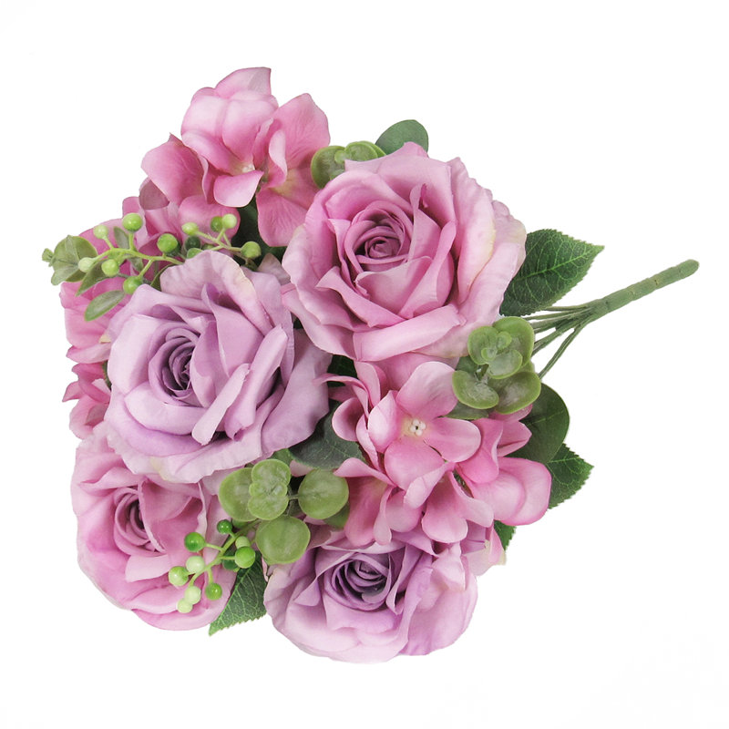 Bouquet de tiges de fleurs d'hortensia artificielles mélangées, Rose lavande