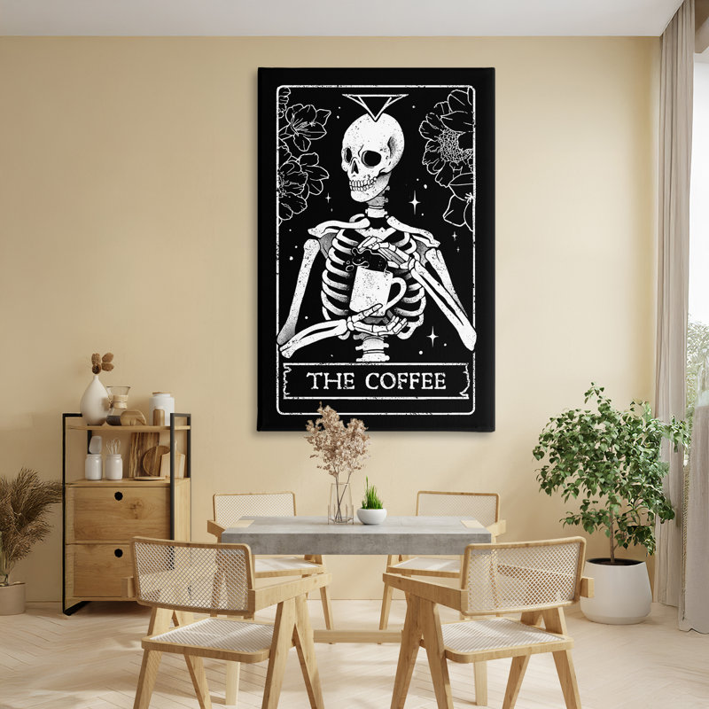 Toile de tarot squelette The Coffee, design par EduEly Designs, H 45 po x l 30 po