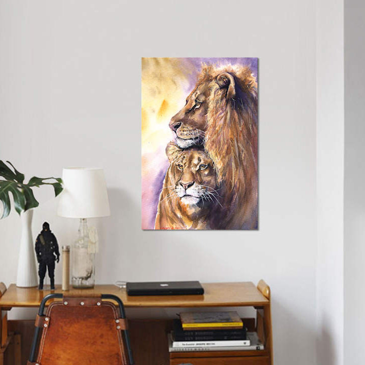 « lion », impression sur toile, H 18 po x l 12 po x P 1,5 po, Toile tendue, Pas de tapis